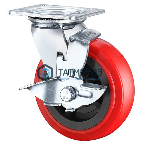 Колесо большегрузное ПОЛИУРЕНТАН, нейлоновый обод, поворотное с тормозом d 100 мм -  магазин «ТАТМЕТИЗ»