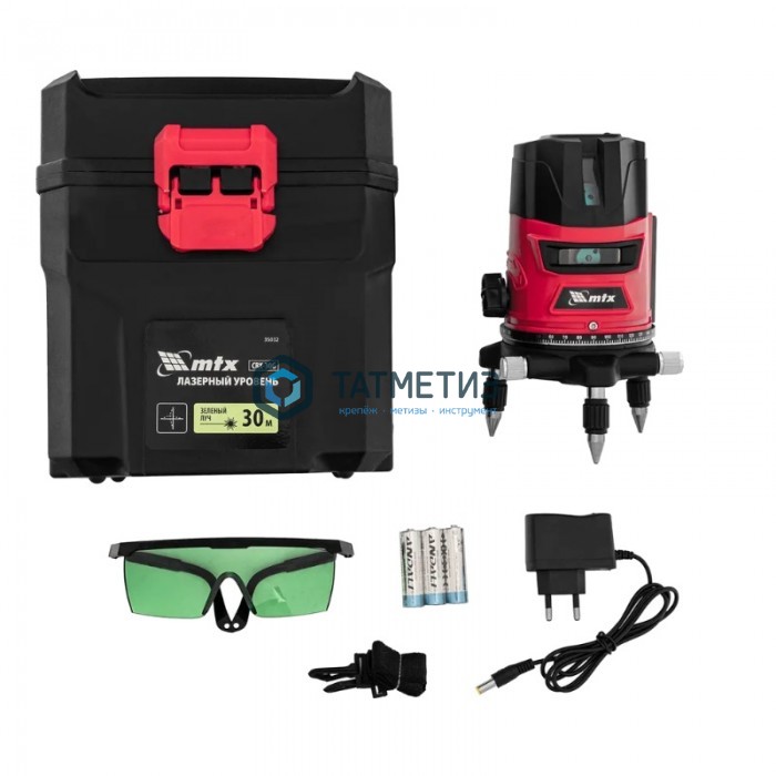 Уровень лазерный CRL-30G, 30 м, зеленый луч, акк. Li 2400 mah, резьба 5/8"// MTX Уровень лазерный CRL-30G, 30 м, зеленый луч, акк. Li 2400 mah, резьба 5/8"// MTX
