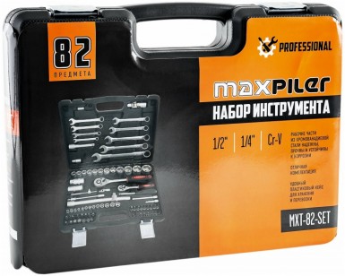 Набор инструментов, 1/2", 1/4", 82 предм. CrV, MaxPiler -  магазин «ТАТМЕТИЗ»